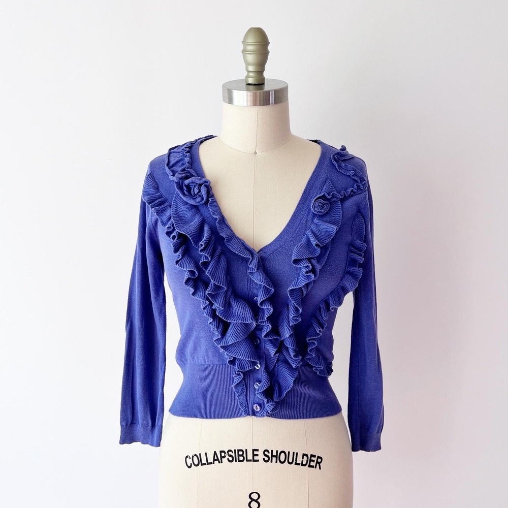 Guinevere Roaming Frills Cardigan Anthropologie Y2K Purple